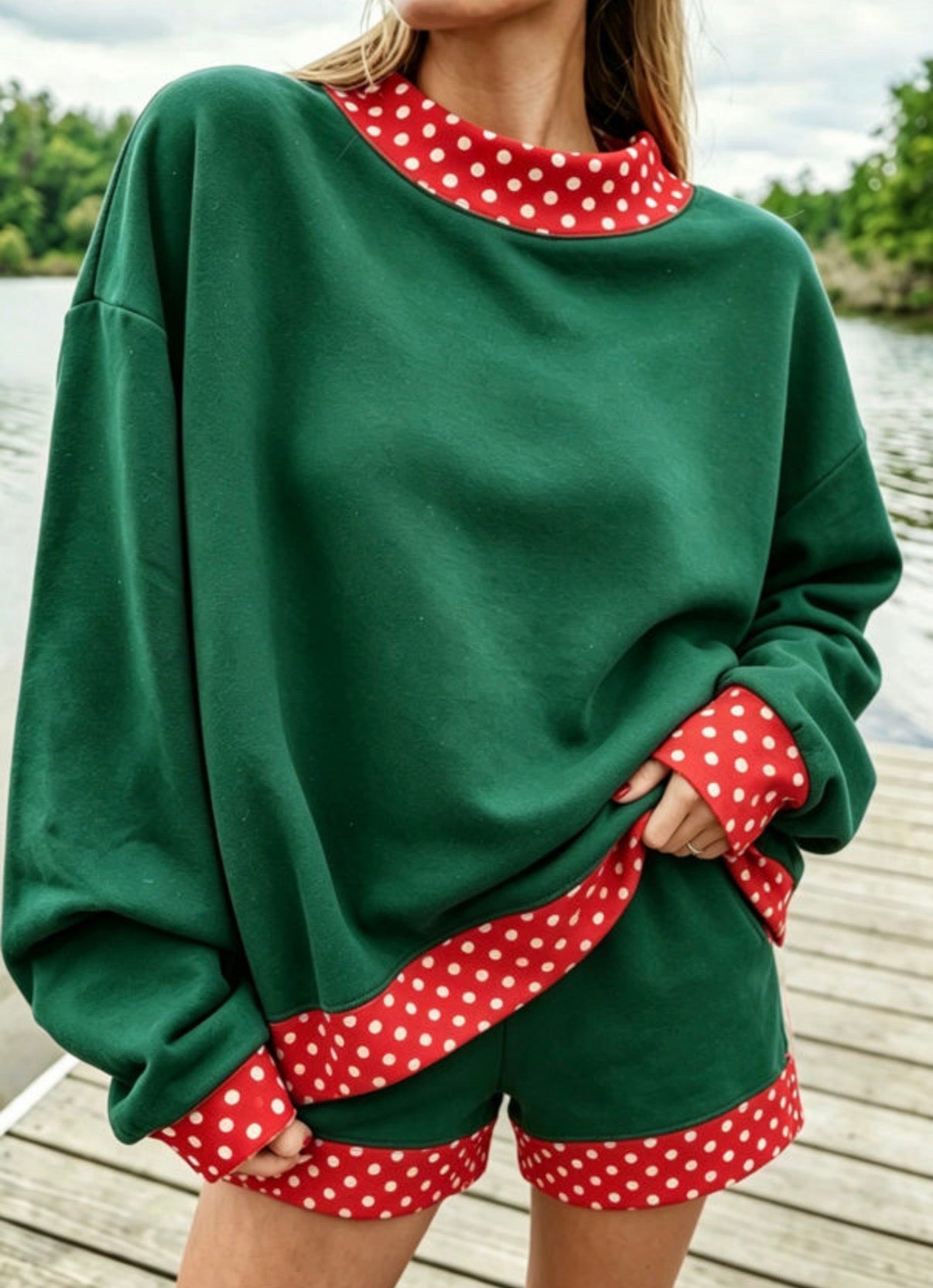 *PREORDER* Oversized Trimmed Mock Neck Sweatshirt Short Shirt