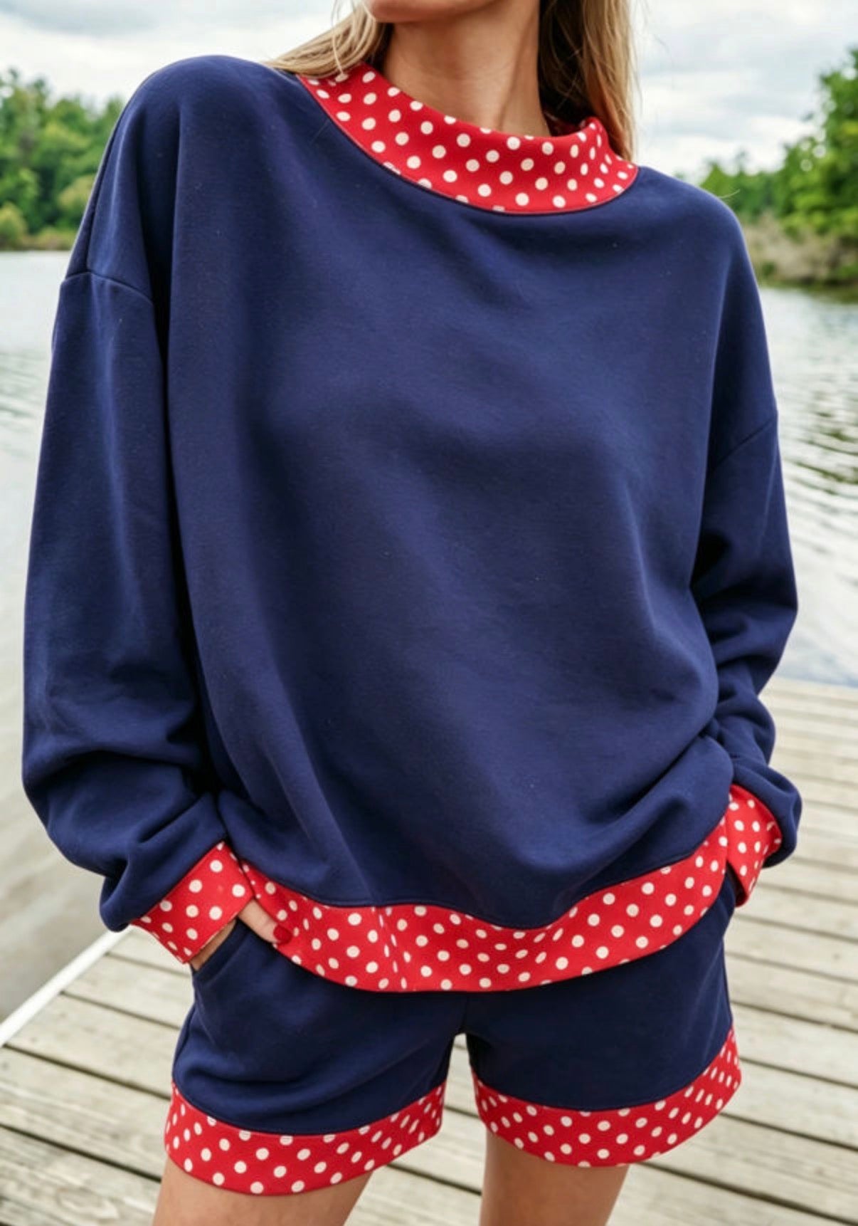 *PREORDER* Oversized Trimmed Mock Neck Sweatshirt Short Shirt