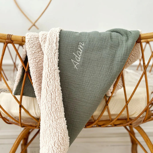 RTS • Wholesale Muslin Cotton Teddy Bear Sherpa Blanket