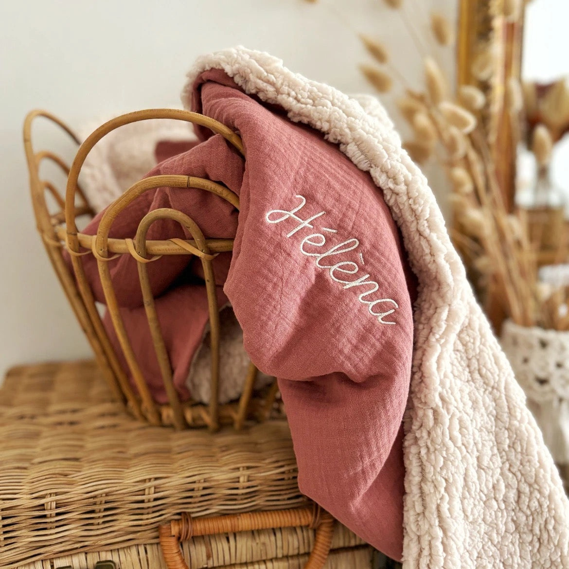 RTS • Wholesale Muslin Cotton Teddy Bear Sherpa Blanket
